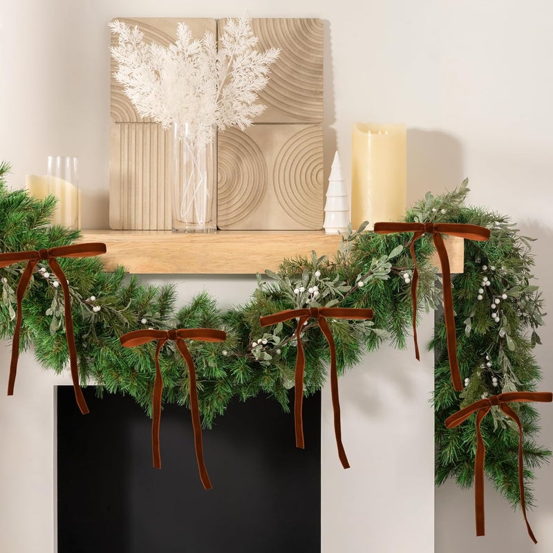 Lavwix 40Pcs Velvet Ribbon Bows, 5x7 Inch Pre-Tied Bows Christmas Ornaments for Xmas Tree, Garland, Wreath, Gift and Holiday Home Décor (5 x 7 Inch, Width of 3/8", Brown) - Image 5